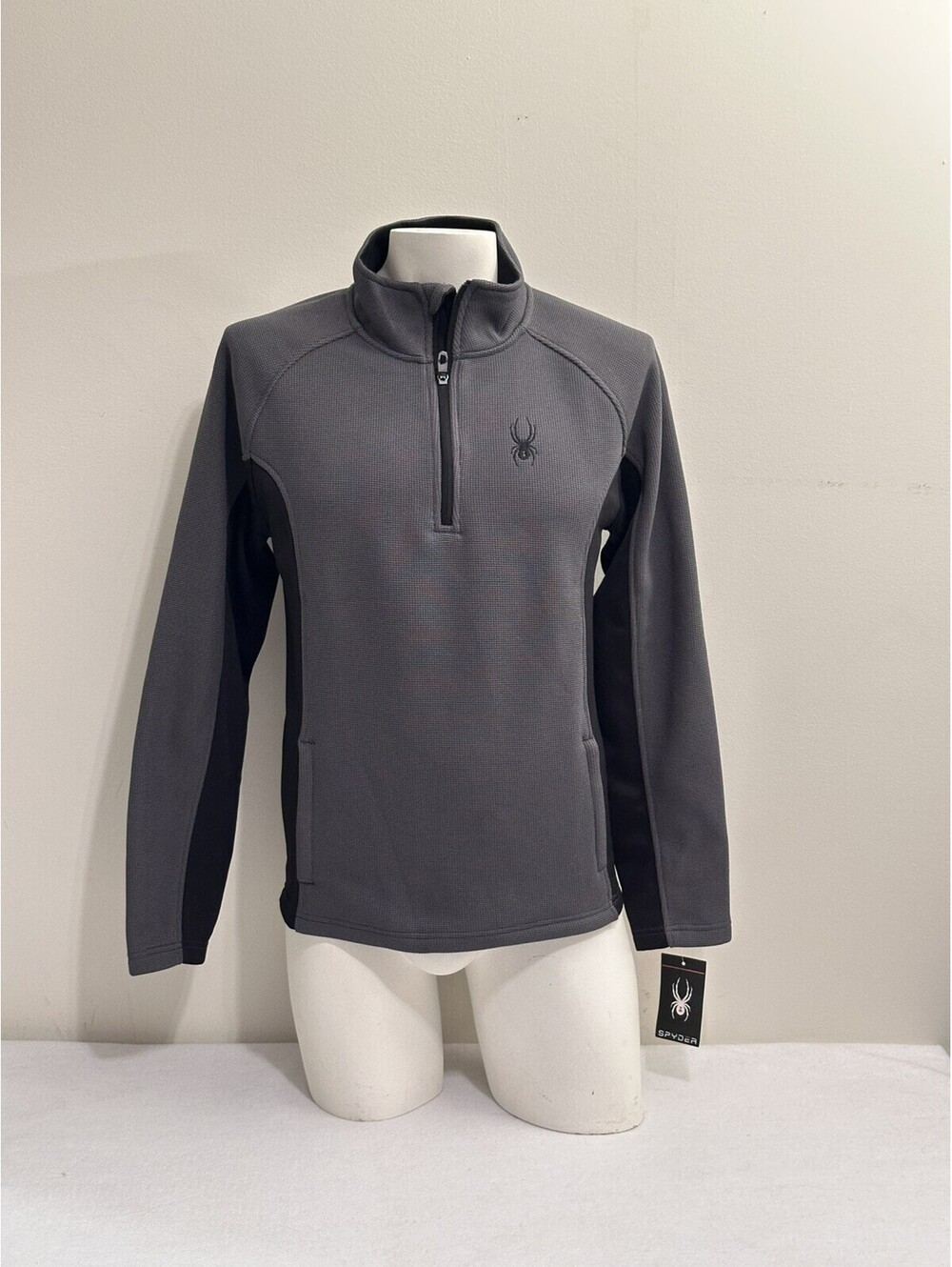 Spyder Mens Grey Black Quarter Zip Pullover Sweater Jacket - Small